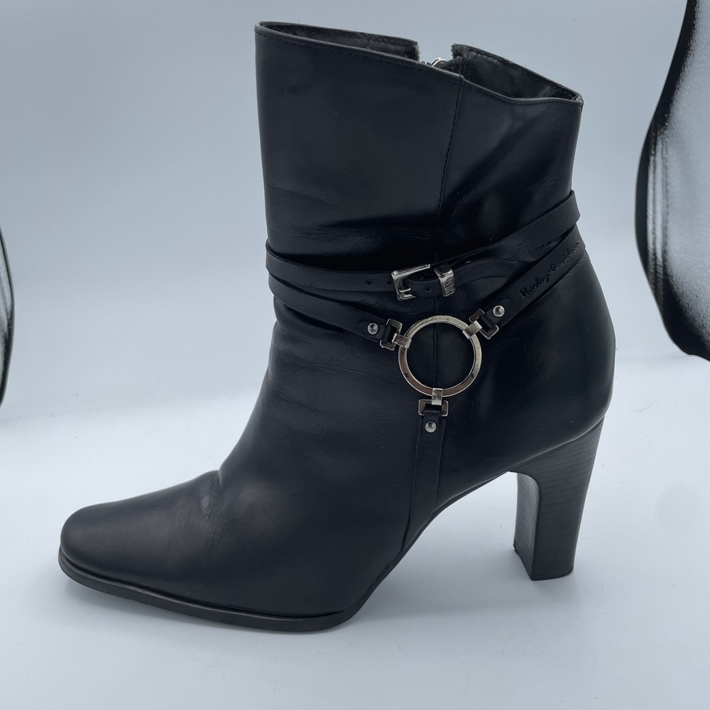 Harley-Davidson Harness Ring 84333 Womens 8.5 M Biker Boots Black Leather Bootie - Picture 10 of 14